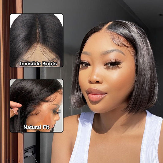 Glueless 4X4 Lace Three Part Bob Wigs With Baby Hair 100% Unprocessed Peruvian