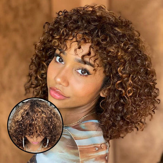 Glueless Highlight #4/30  Water Wave Bob Wig Human hair with Bang