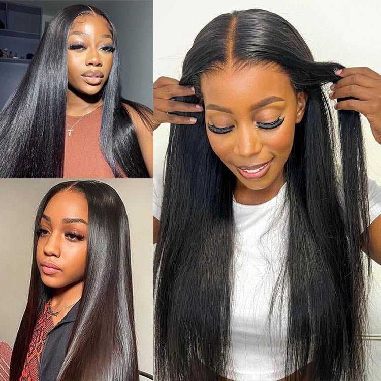 Glueless Malaysian Straight Human Hair 5x5 Lace Closure Wigs Pre Plucked with Baby Hair