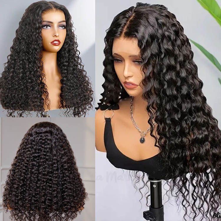 Glueless Mongolian Deep Wave 4x4 Lace Closure Wigs 100% Human Hair Pre Plucked