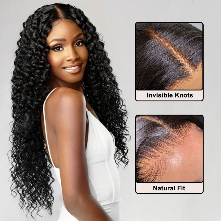 Glueless Mongolian Deep Wave 4x4 Lace Closure Wigs 100% Human Hair Pre Plucked