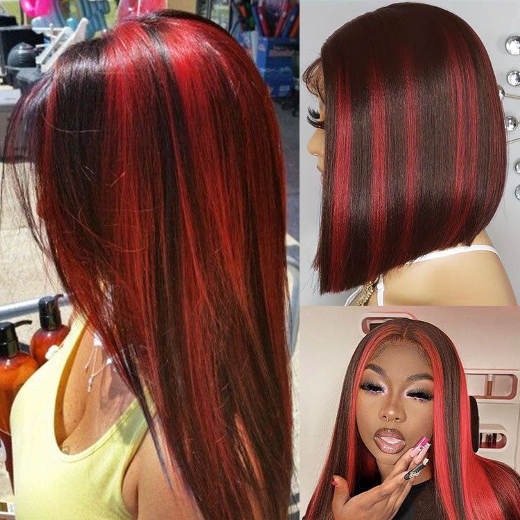 Glueless Straight Bob 4/RED Full Frontal Wig