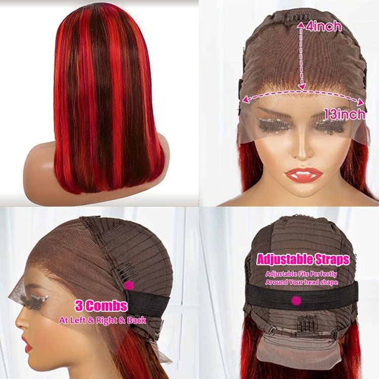 Glueless Straight Bob 4/RED Full Frontal Wig