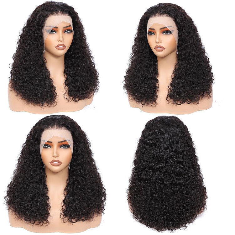 Glueless Super Double Drawn 13x4 Frontal Lace Water Wave Wig 250% density 100% Human Hair