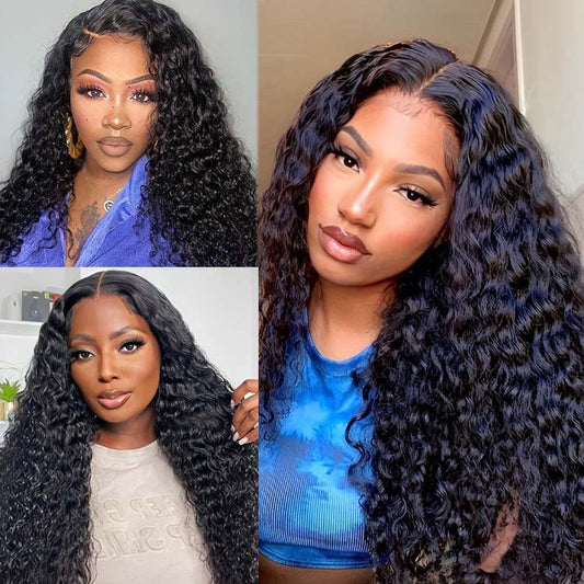 Glueless Super Double Drawn 13x4 Frontal Lace Water Wave Wig 250% density 100% Human Hair