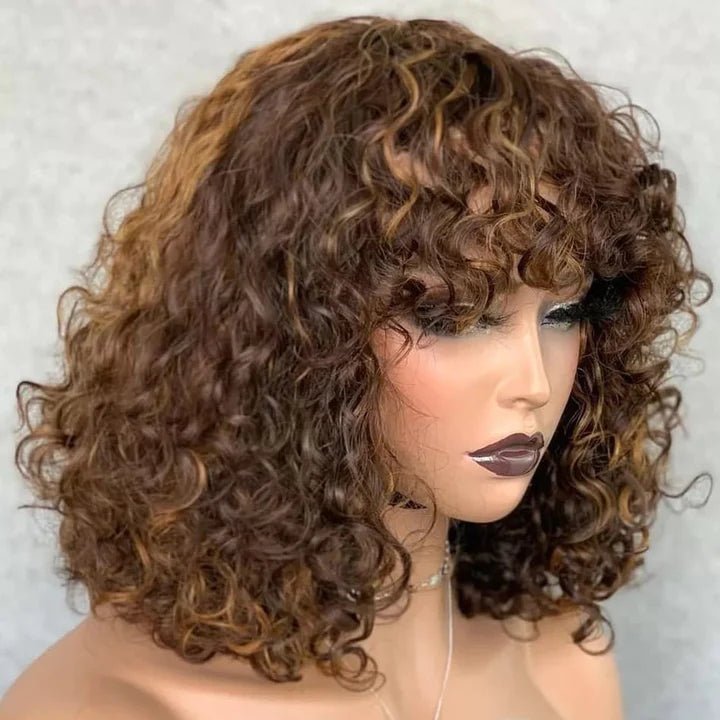 Readytogo Highlight #4/30 Glueless Water Wave Bob Wig Human hair with Bangs