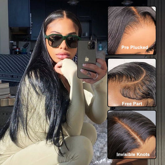 Malaysian Staright Human Hair 13x6  Lace Frontal Wig Pre Plucked Bone Straight Wigs