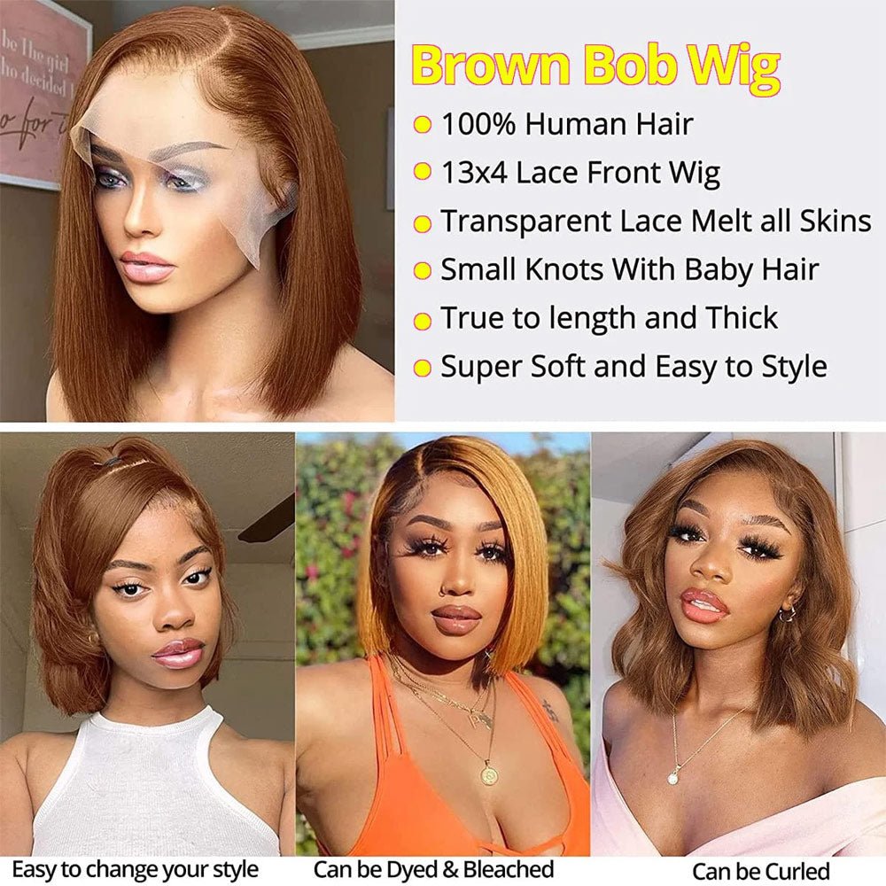 ReadytoGo Glueless 13x4 Lace Bob Wig Honey Brown #4 Color Straight Hair