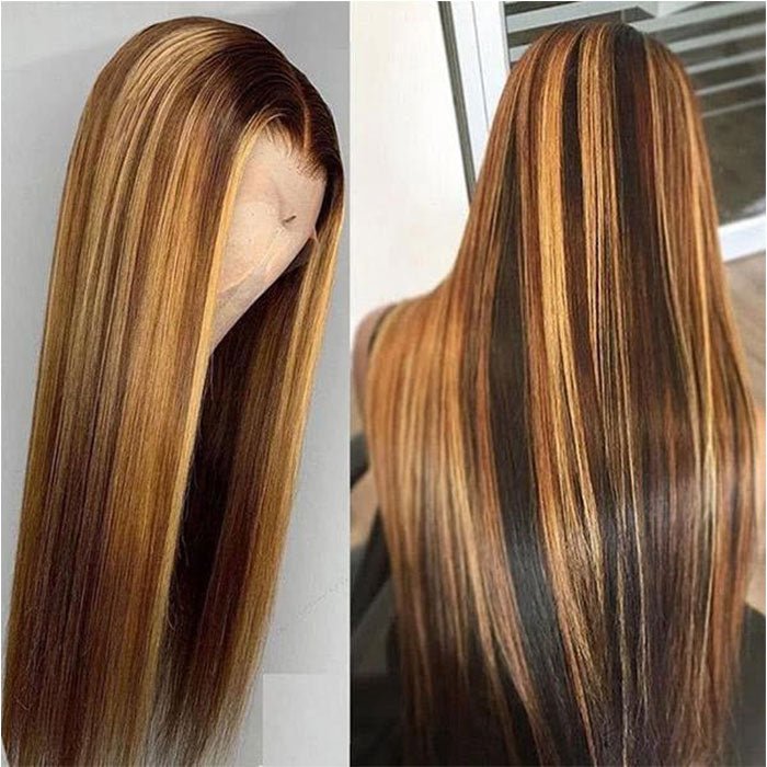 ReadytoGo Glueless 13x4 Straight Highlight Lace Frontal P4/27 Honey Blonde Wigs