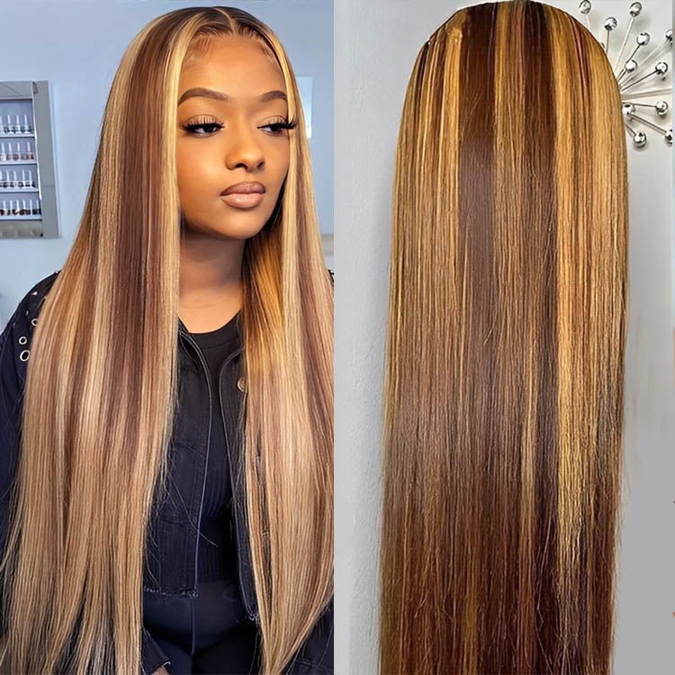 ReadytoGo Glueless 13x4 Straight Highlight Lace Frontal P4/27 Honey Blonde Wigs