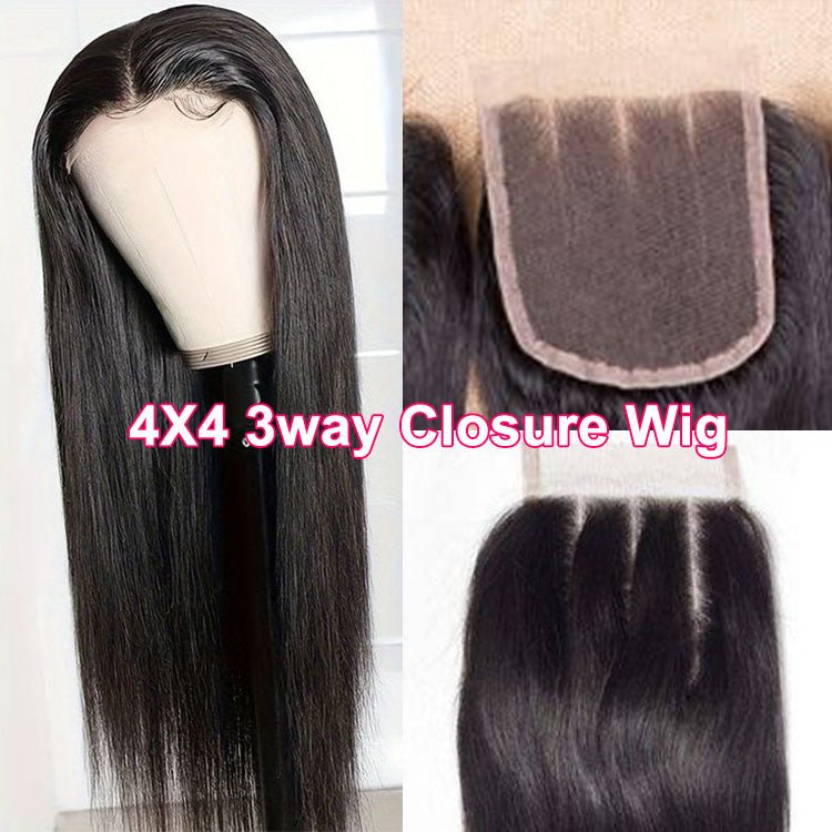 ReadytoGo Glueless 3 Way Straight Closure Wig 100% Brazilain Human Hair