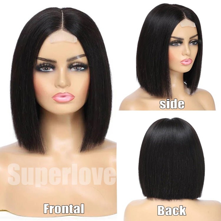 ReadytoGo Glueless Blunt Cut Straight Bob Wig Double Drawn Kim K Wig Deep Part 2x6 Lace Wig