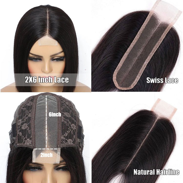 ReadytoGo Glueless Blunt Cut Straight Bob Wig Double Drawn Kim K Wig Deep Part 2x6 Lace Wig