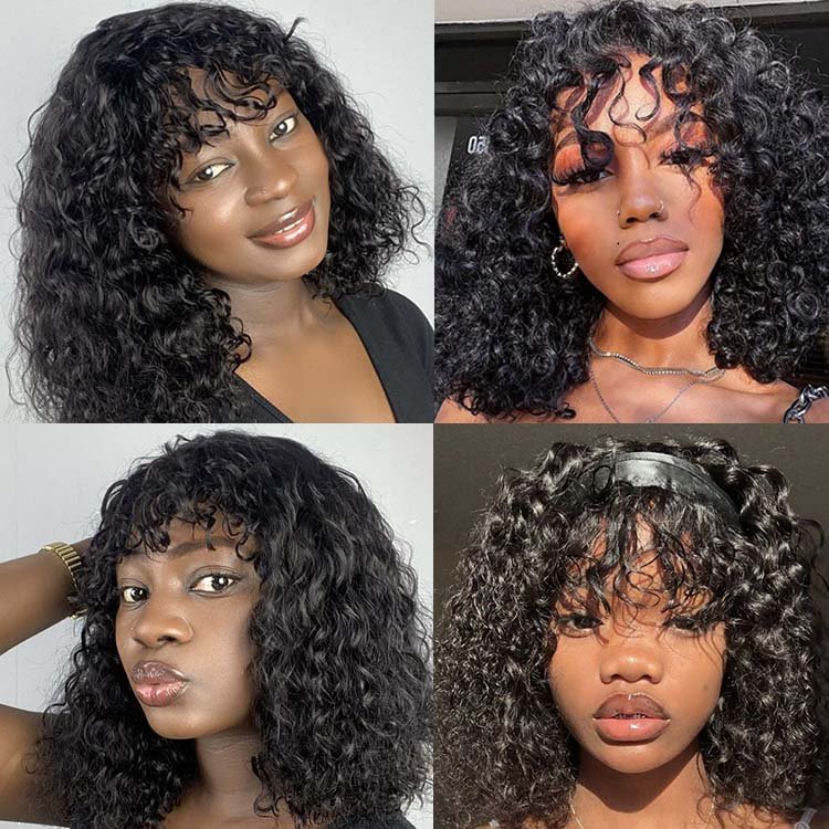 Readytogo  Glueless Water Wave  Short Bob Wig with Bangs Brazilian Virgin Human Hair