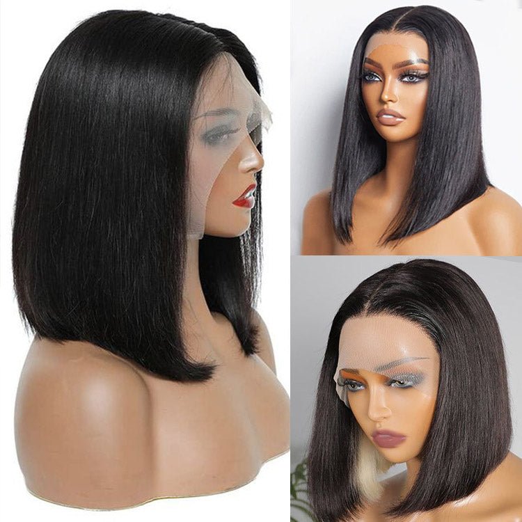 Straight Bob 13x1 Lace  Frontal Wig Natural Black Hair