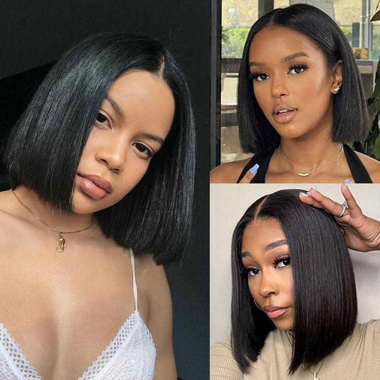 Straight Bob 13x1 Lace  Frontal Wig Natural Black Hair