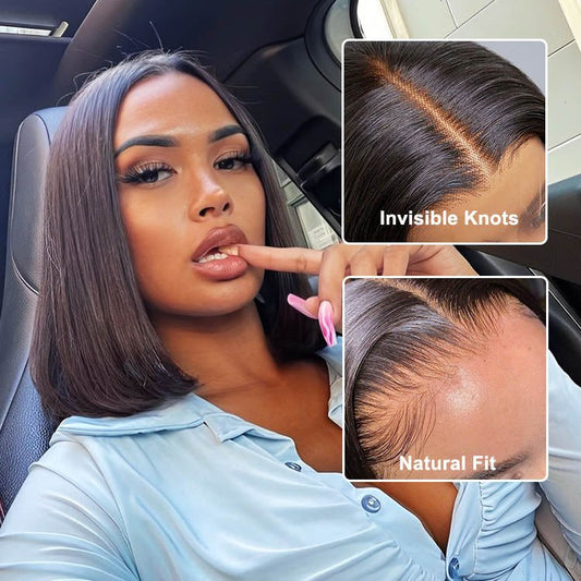 Straight Bob 13x1 Lace  Frontal Wig Natural Black Hair