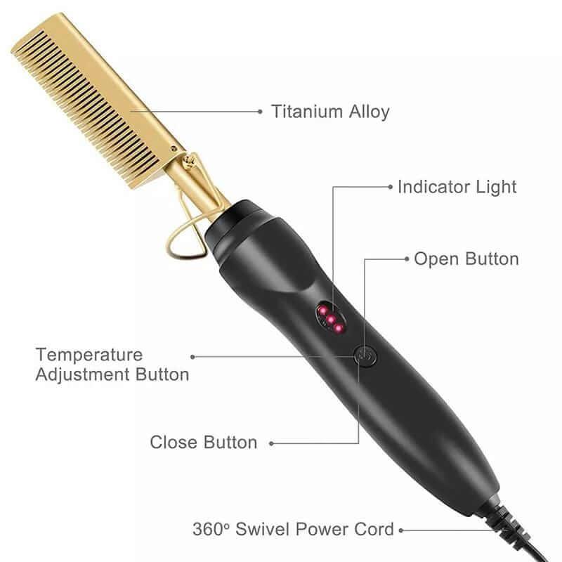 2 in 1 Hot Comb Straightener Electric Hair Curler Flat Iron Titanium Alloy Hair Curler Brush