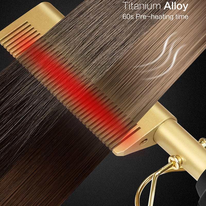 2 in 1 Hot Comb Straightener Electric Hair Curler Flat Iron Titanium Alloy Hair Curler Brush