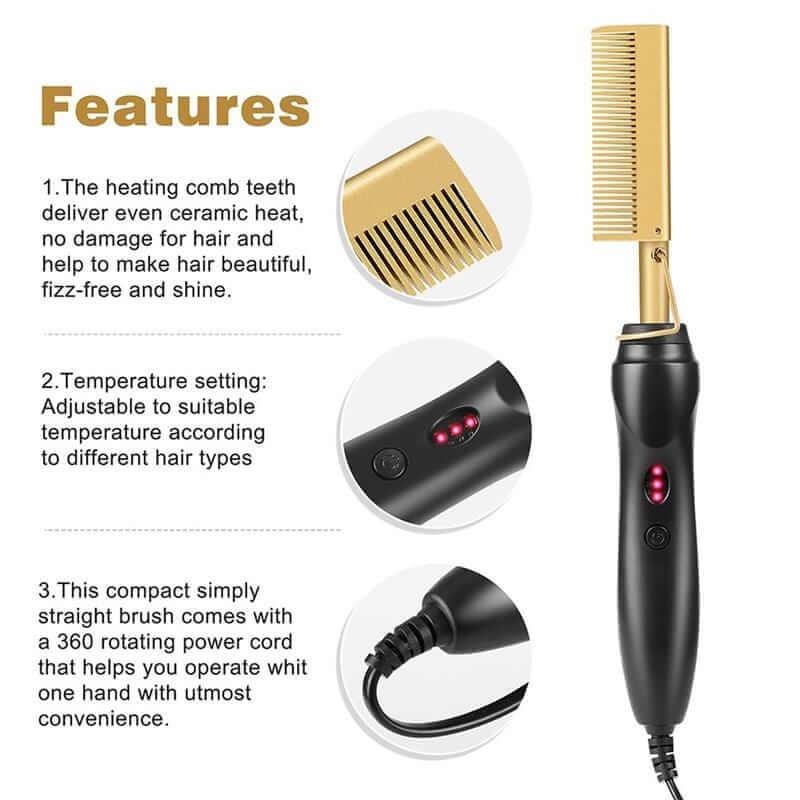 2 in 1 Hot Comb Straightener Electric Hair Curler Flat Iron Titanium Alloy Hair Curler Brush