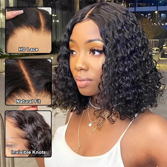 Glueless 13x4 Lace Frontal Water Wave Bob Human Hair Wig