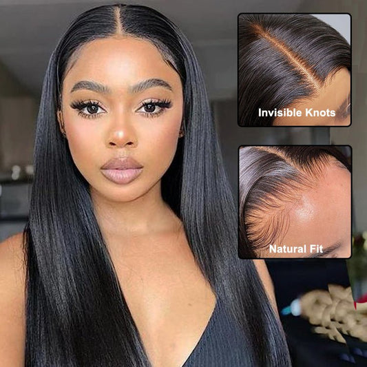 glueless Straight Wig 4x4 Lace Closure  Natural Black Human hair