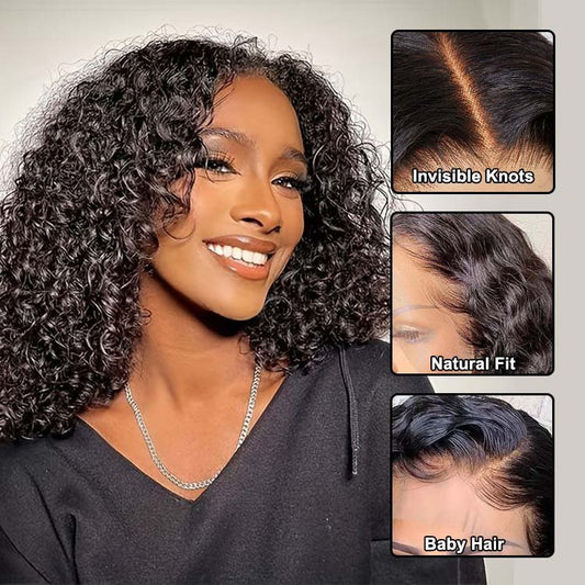 Ready To Go 14 inch Glueless 4x4 Lace Water wave Bob Human Hair Wig