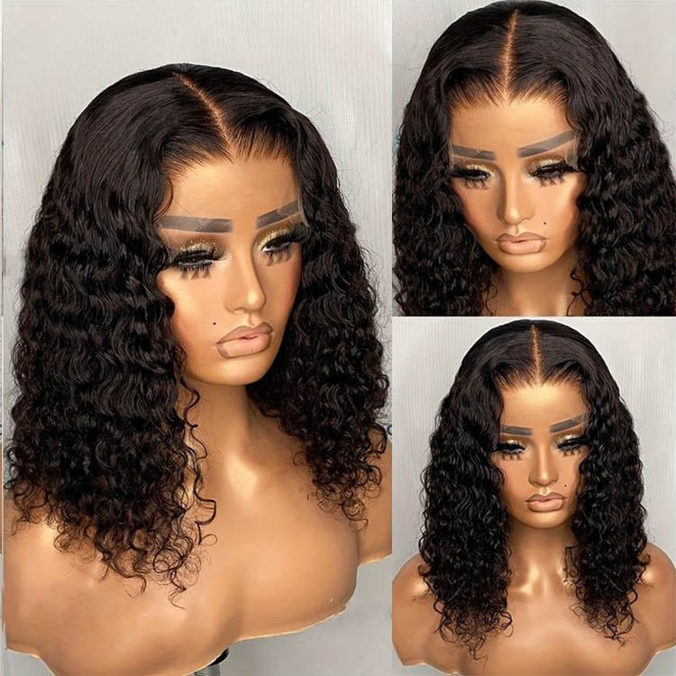 Ready To Go 14 inch Glueless 4x4 Lace Water wave Bob Human Hair Wig