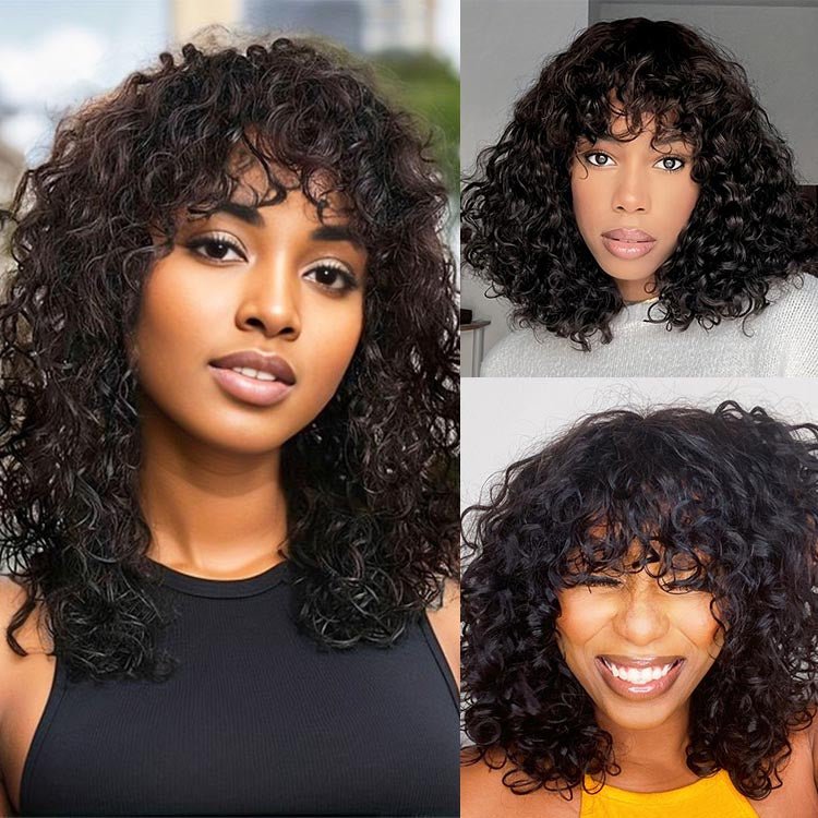 Readytogo Glueless Water wave  Short Bob Wig with Bangs