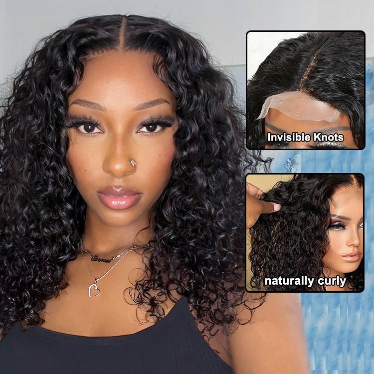 Water Wave Bob Wig 4x4 Lace Closure Human Hair Wigs Brazilian Hair