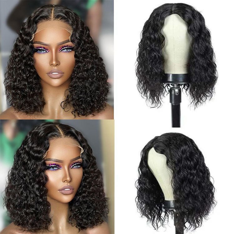 Water Wave Bob Wig 4x4 Lace Closure Human Hair Wigs Brazilian Hair