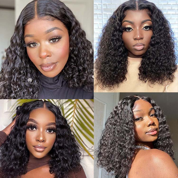 Water Wave Bob Wig 4x4 Lace Closure Human Hair Wigs Brazilian Hair