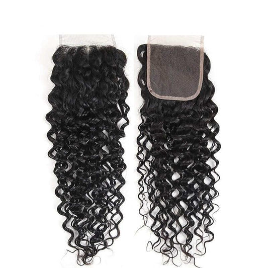 Water Wave Hair Lace Closure Human Hair 4x4 Three Way Part Closure With Baby Hair