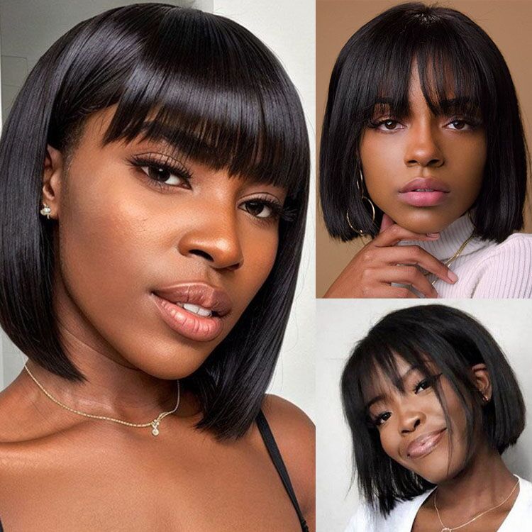 Worth Having- Glueless Mini Hd Lace Breathable Cap Silk Straight Bob Wig Human Hair with Bangs