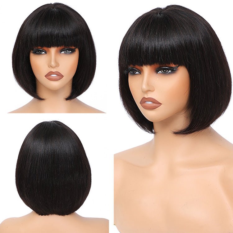 Worth Having- Glueless Mini Hd Lace Breathable Cap Silk Straight Bob Wig Human Hair with Bangs