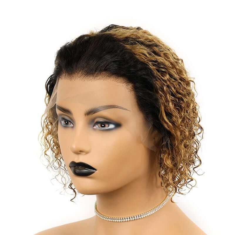 Worth | Pixie Cut Short Curly Wigs 13x1 Lace Front Wig 1B/27# Ombre Human Hair